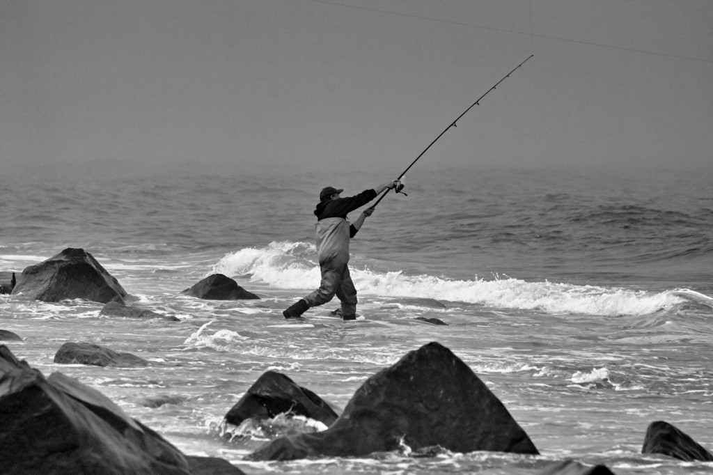 Foggy day fisherman, Sandy Hook, NJ