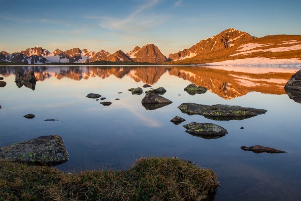 1/8 sec f16 ISO 200 at 20mm on Canon 7D. Early morning at a high alpine lake in Colorado is a great place to have a wide angle zoom. The 10-20mm F3.5 paired with a crop sensor camera make a potent combination for landscape photographers.