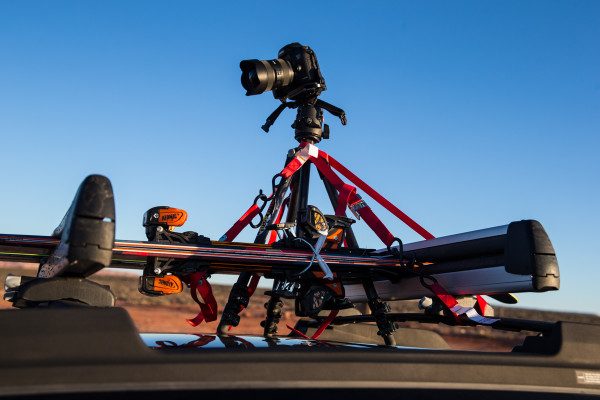 Canon 5D Mark II and Sigma 12-24mm lens mounted atop my Manfrotto carbon fiber tripod and secured to the rack.